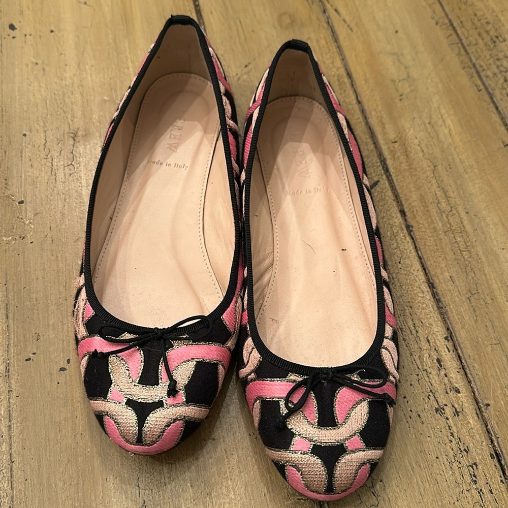 J Crew Caille Geometric Deco print ballet flats.
